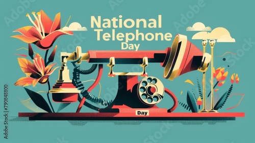 illustration with text to commemorate National Telephone Day photo