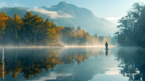 Mountain Mirror: Early Morning on a Quiet Adirondack Lake, generative ai photo