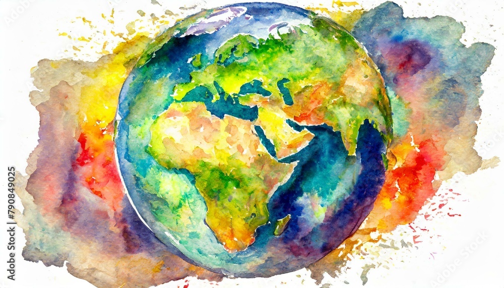 Watercolor painting of planet Earth Watercolor painting of planet Earth