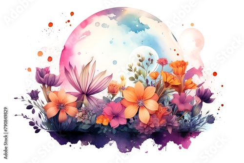 Delightful planet adorned with colorful floraserene atmospherevivid colors captured in high detailisolated on white backgroundwatercolor.
