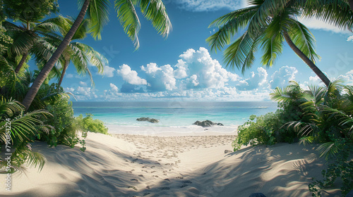 Rest at the seaside. Tropical beach  sea  palm trees  sand.