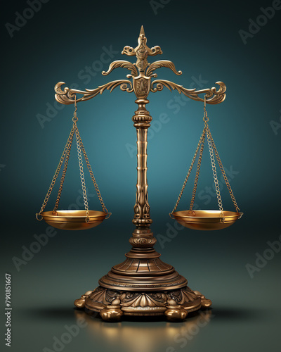 Hyper-realistic, 3D-rendered equal equivalent arm balance scale showing the court justice on isolated solid background photo