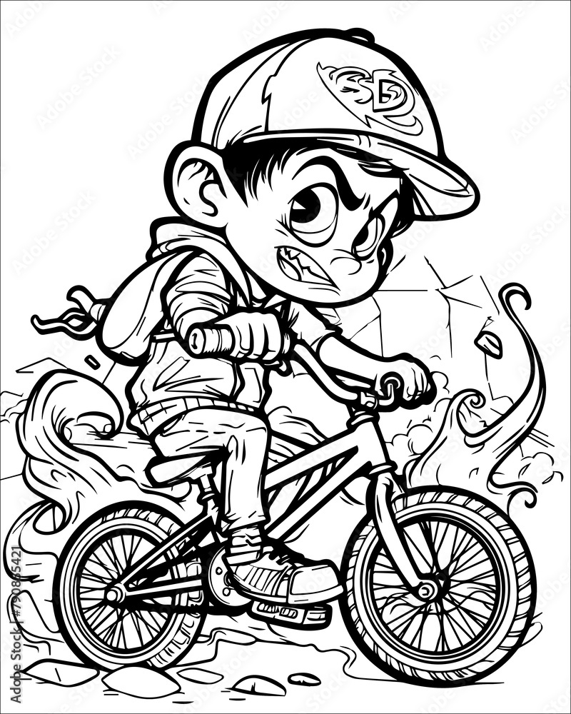 Naklejka premium Cartoon Boy Riding a Bike