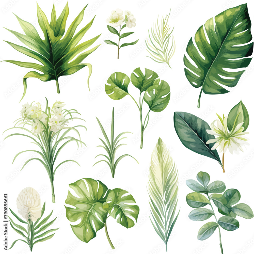 Set of botanical leaves floral. Flower pink rose, green leaves. Wedding concept with flowers. Floral poster, invite. Vector arrangements for greeting card or invitation design Set of botanical leaves floral. Flower pink rose, green leaves. Wedding concept with flowers. Floral poster, invite. Vector arrangements for greeting card or invitation design