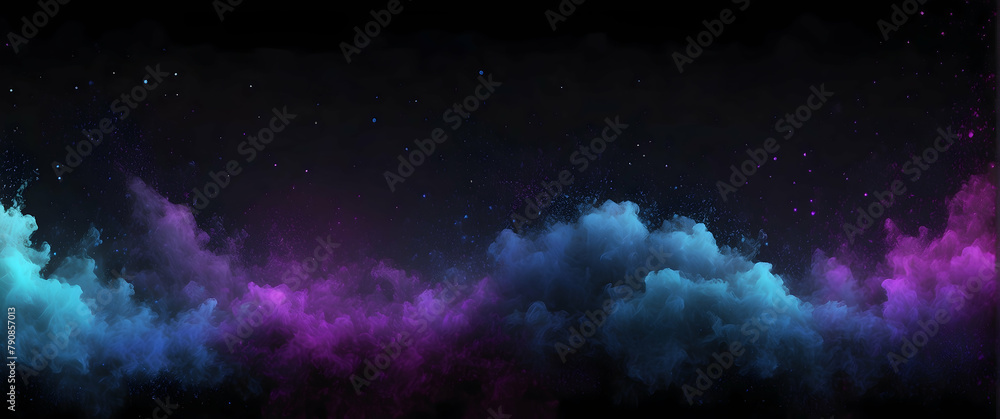 A breathtaking visual of chromatic cosmic clouds amidst tiny stars, evoking an otherworldly feel in a dark night sky setting - obrazy, fototapety, plakaty 