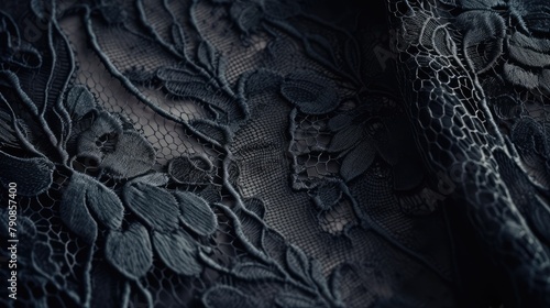 Black lace fabric texture background. AI generated.