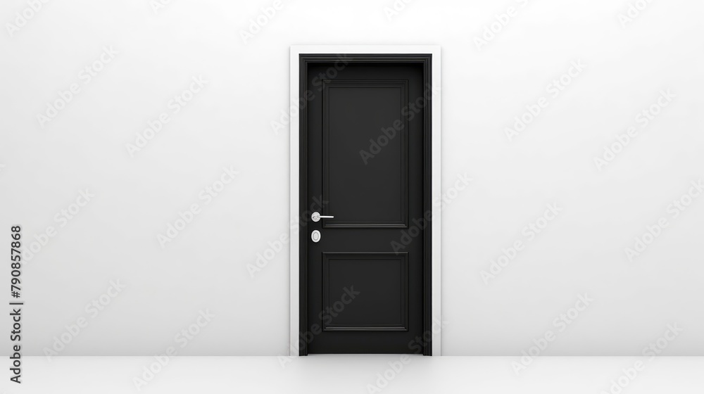 Black door on a white wall. AI generated. Black door on a white wall. AI generated.