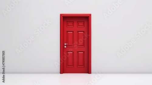 Red door on a white wall. AI generated.