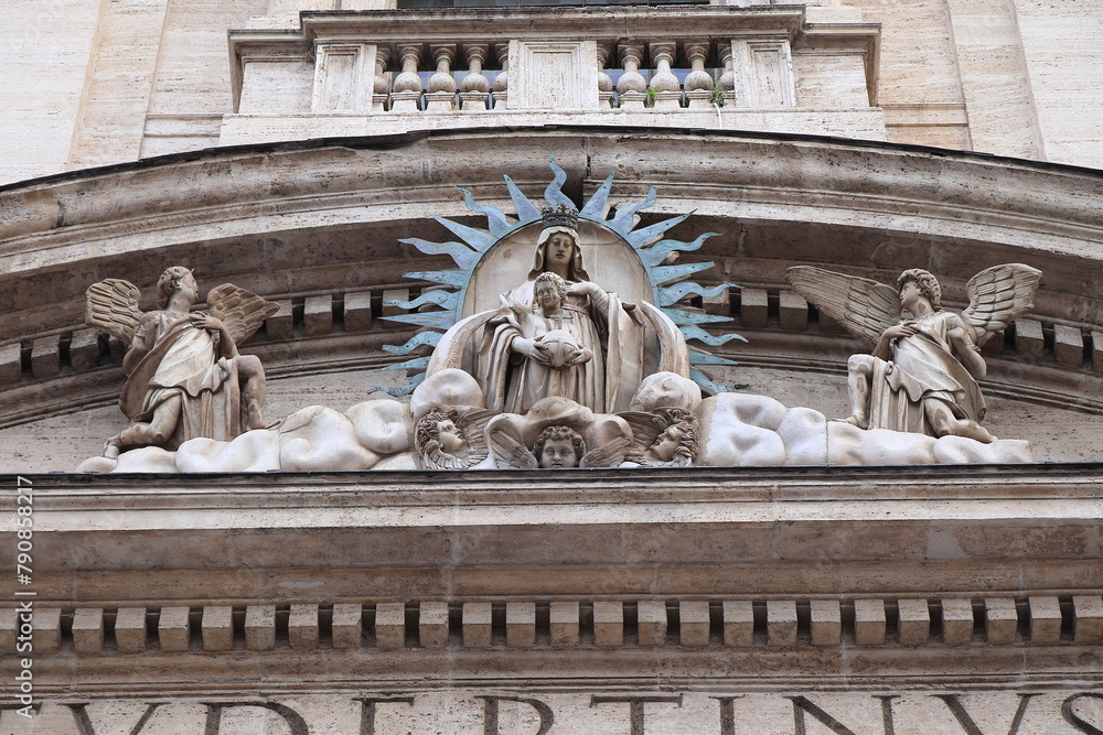 Sculpted Details of the Chiesa Nuova Church Facade in Rome, Italy