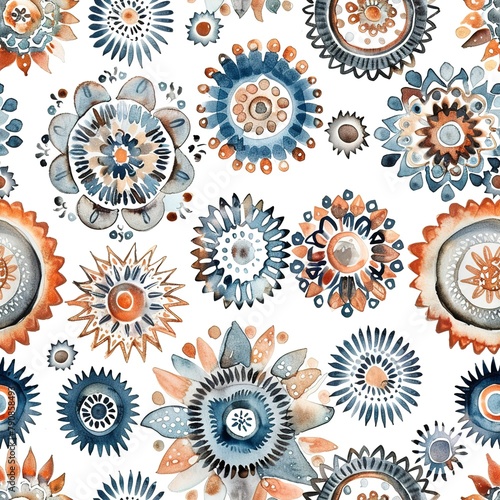 Seamless boho pattern with watercolor mandalas, featuring earthy colors, great for eco-friendly fabric prints. Seamless Pattern, Fabric Pattern, Tumbler Wrap, Mug Wrap.