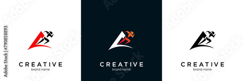 running man concept vector logo design