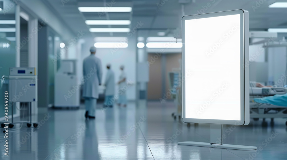 White ad billboard mock up for product advertisement in hospital. White ad billboard mock up for product advertisement in hospital.