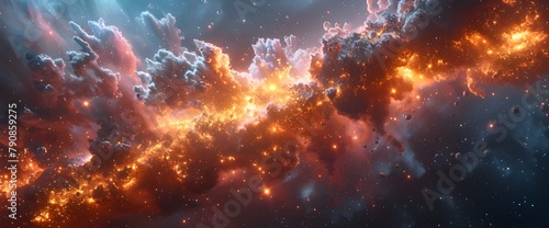 Vast space, meteors, explosions, tiny sparks. scattered in space,gennerate with AI photo