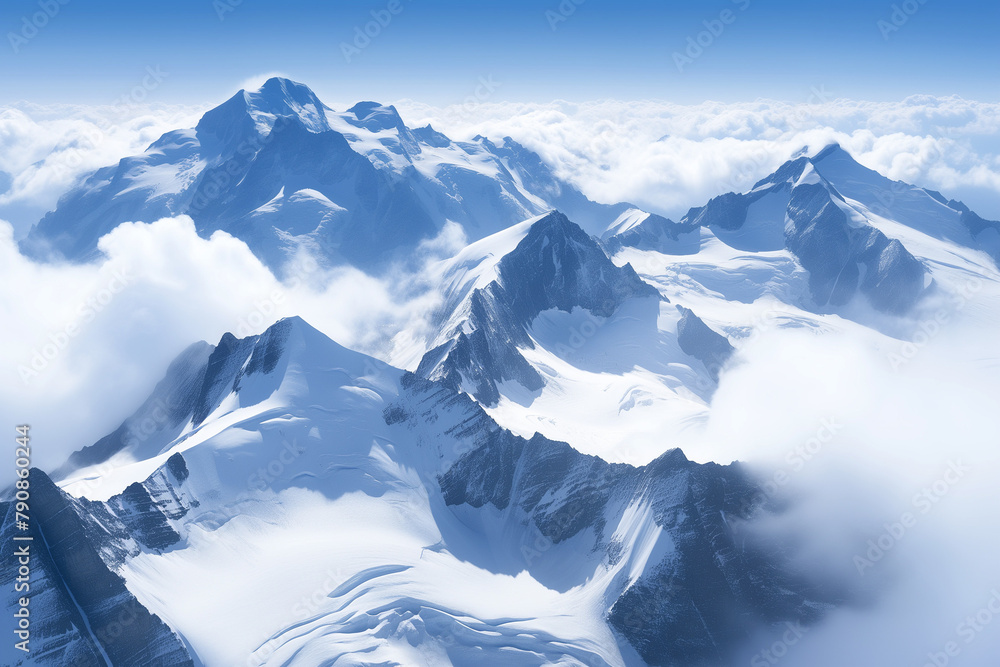 Obraz premium Cloud-covered Snowcapped Mountains - Majestic Winter Landscape