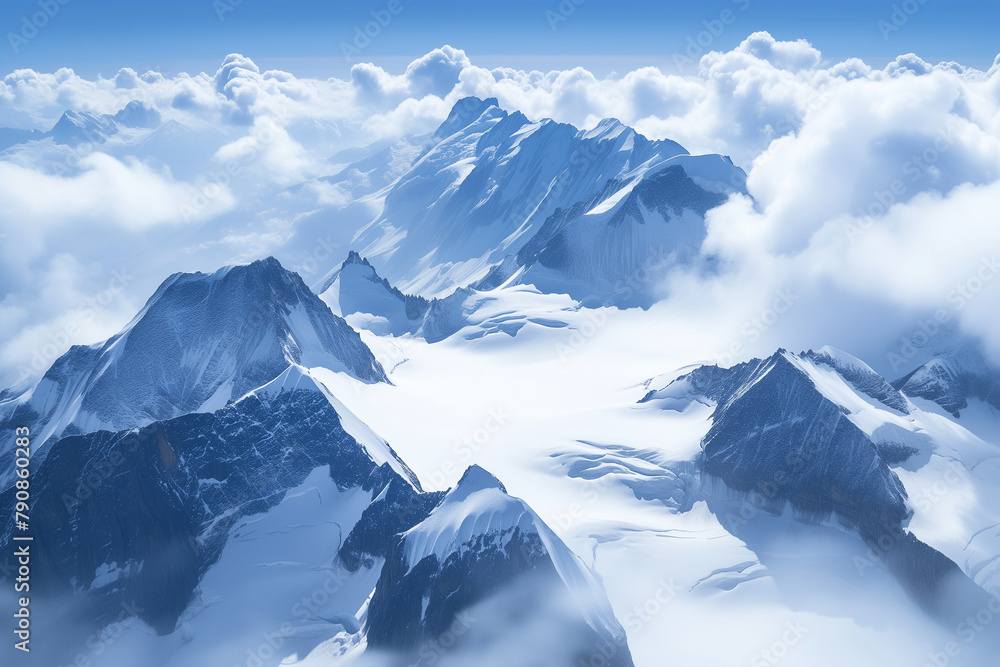 Cloud-covered Snowcapped Mountains - Majestic Winter Landscape