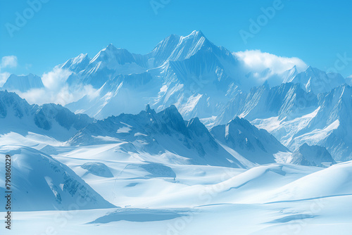 Cloud-covered Snowcapped Mountains - Majestic Winter Landscape