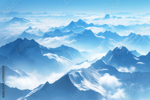 Cloud-covered Snowcapped Mountains - Majestic Winter Landscape © shiyi