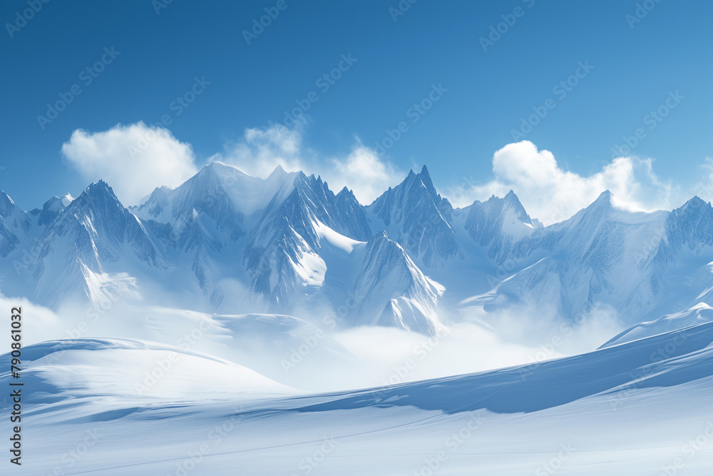 custom made wallpaper toronto digitalCloud-covered Snowcapped Mountains - Majestic Winter Landscape