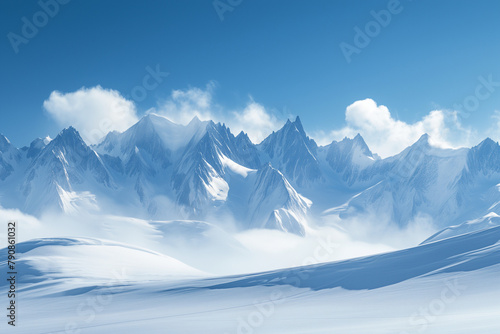 Cloud-covered Snowcapped Mountains - Majestic Winter Landscape © shiyi