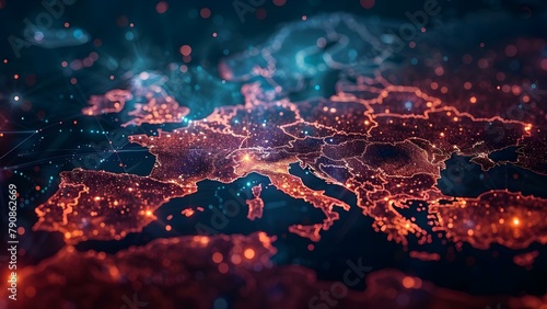 Western Europe's Digital Pulse: A Network Visualization. Concept Digital Transformation, Network Visualization, Western Europe, Technology Trends, Data Analysis photo