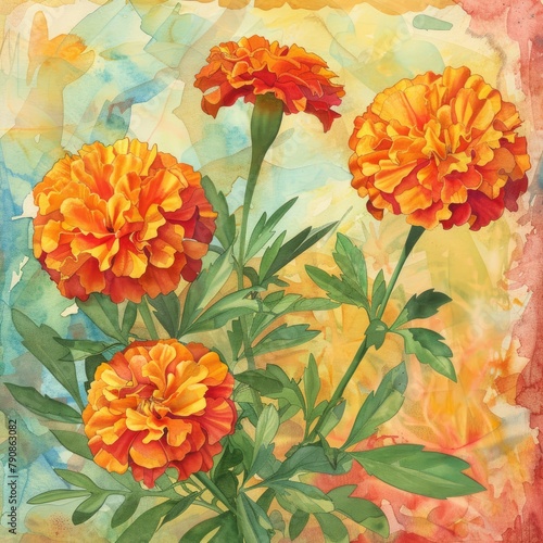 Marigolds with deep orange and yellow tones