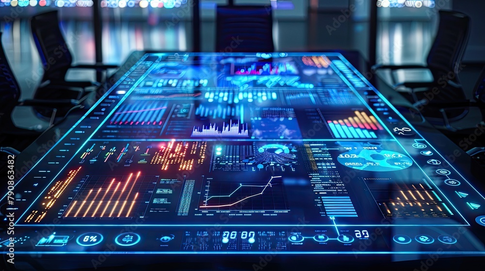 AI-driven investment strategies presented on a multi-touch conference table