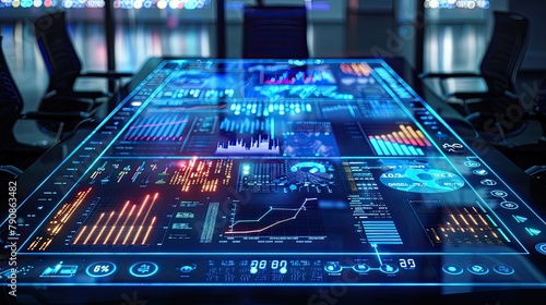 AI-driven investment strategies presented on a multi-touch conference table photo