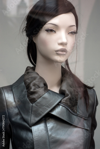 portrait of brunette mannequin in a fashion store showroom