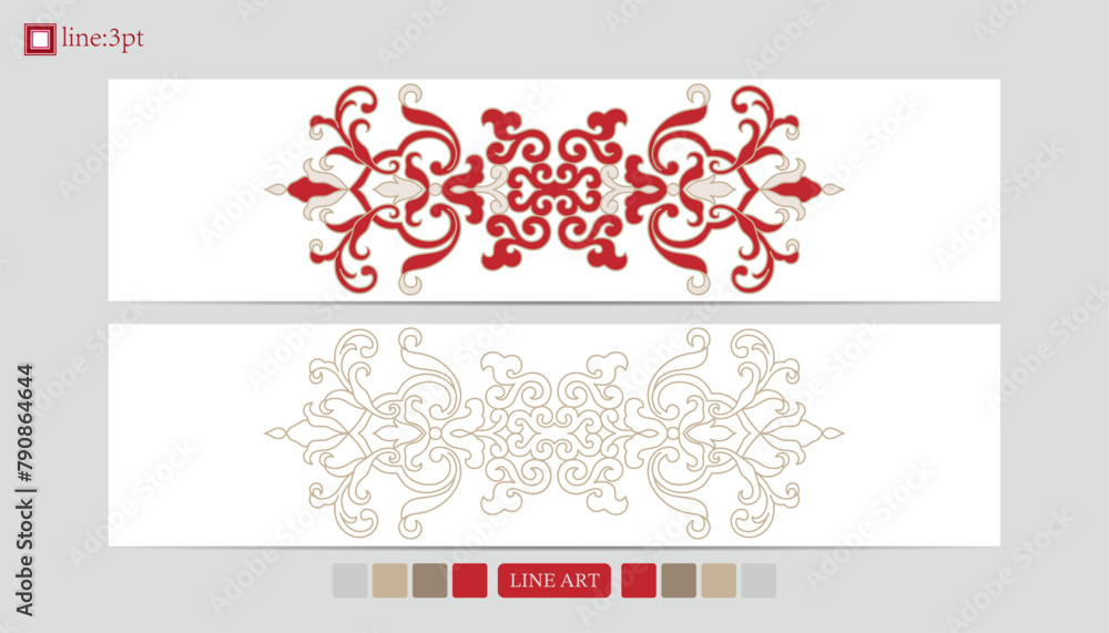 Luxury festive Chinese oriental traditional culture premium classical decoration red gold line art design vector illustration. Covers, greeting cards, logos, packaging, posters, backgrounds