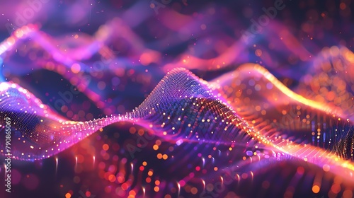 Capture the intricate dance of soundwaves in a side view illustration, using vibrant colors to represent the intensity and frequency Make the wavelengths come alive with a digital CG 3D rendering