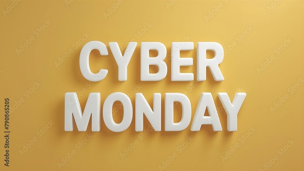On a yellow background, the words Cyber Monday are written. On a yellow background, the words Cyber Monday are written.