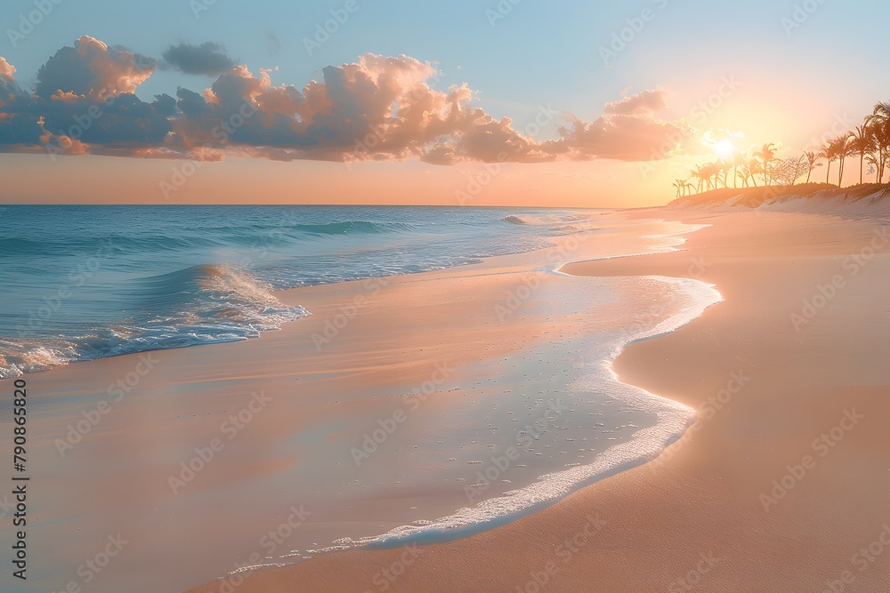 Obraz premium The Sun Setting Over the Ocean on the Beach. Generative AI