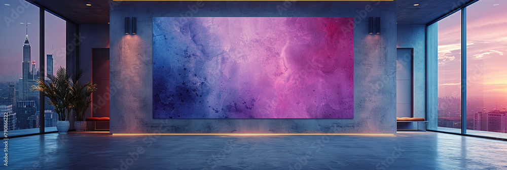 Harmonious Fusion of Violet Accent Wall and Large Blank Canvas in Modern Art Harmonious Fusion of Violet Accent Wall and Large Blank Canvas in Modern Art
