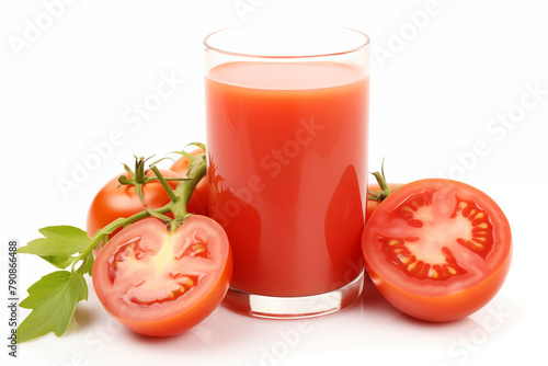 glass of Tomato juice and slices of Tomato isolated on white background cutout