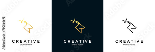 Deer head antler line icon. Elk buck symbol. Wild animal logo. Wilderness sign. Vector illustration.