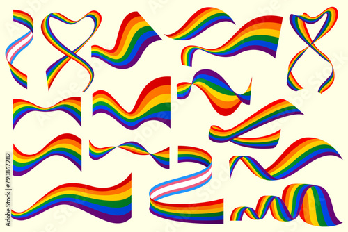 happy pride month rainbow color ribbons abstract waves