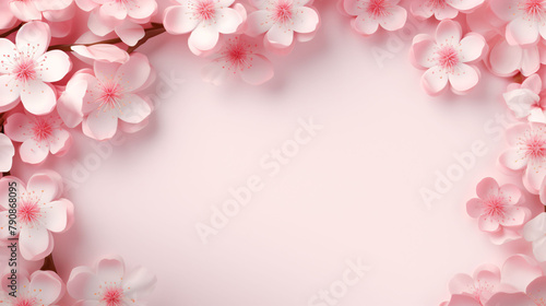 Spring blooming pink peach flowers on solid color background, Valentine's Day Mother's Day card design concept illustration