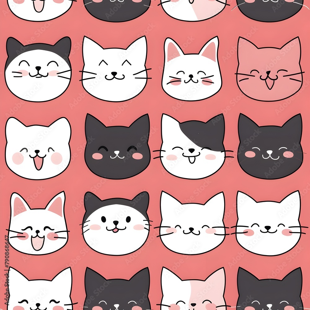 Seamless pattern with hipster cute cats.