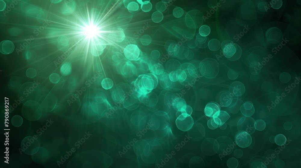 abstract green of lighting for background. digital lens flare in dark background