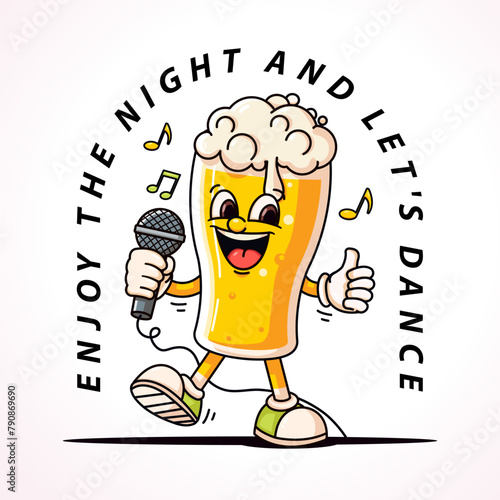 A glass of beer singing cartoon mascot suitable for logos, posters and prints