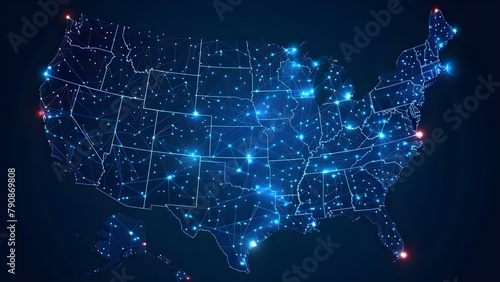US Digital Network Map - Tech Synapses Spark Across America. Concept Technology, Digital Network, United States, Synapses, Map photo