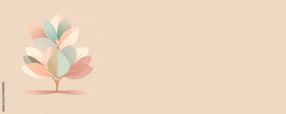 Banner with illustration of a tree with pastel green and soft pink leaves, copy space. Banner with illustration of a tree with pastel green and soft pink leaves, copy space.