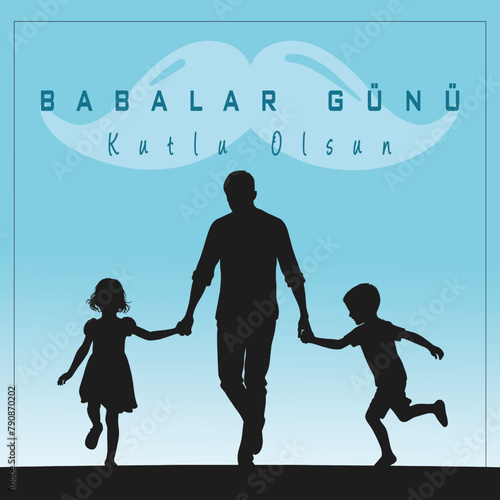 Babalar Gunu Kutlu Olsun or Silhouette of a father and child holding hands, symbolizing the bond between them. Ideal for Happy Father's Day content, capturing love, care, and togetherness. photo