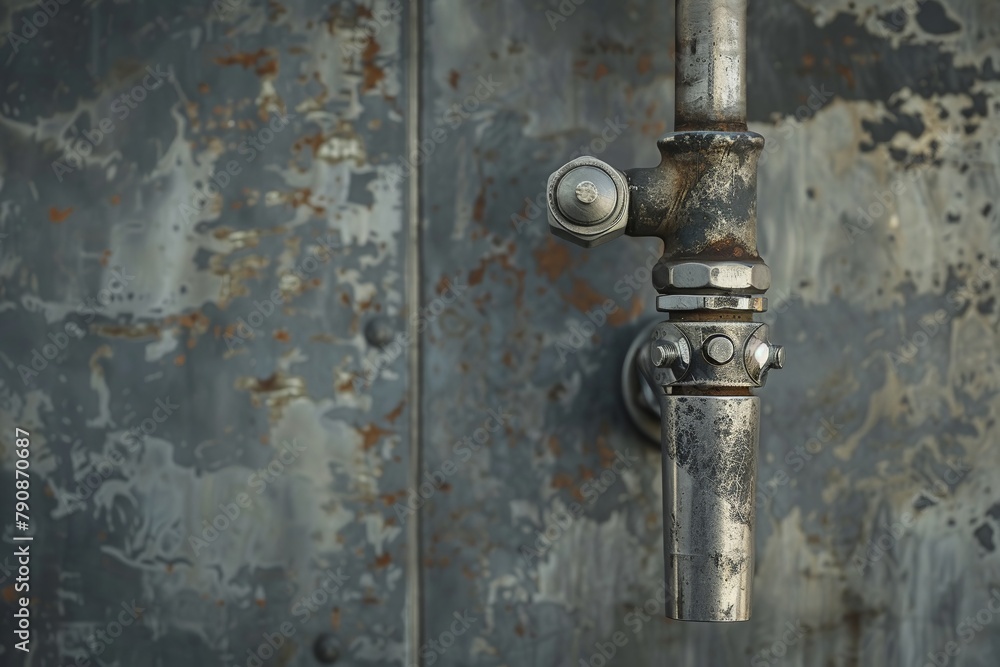 Industrial beer tap, exposed screws, isolated, concrete texture background, harsh side lighting Industrial beer tap, exposed screws, isolated, concrete texture background, harsh side lighting
