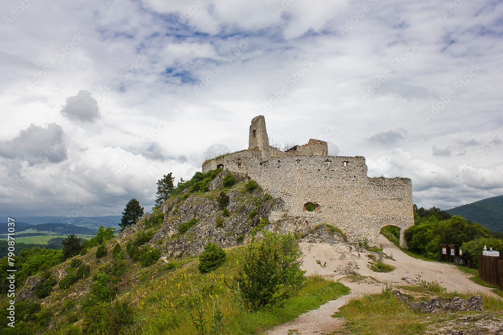 13th-century Cahtic Castle in Slovakia. Ruins of a medieval castle.