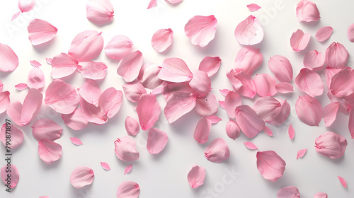 Pink petals of tulips or roses flowers top view isolated on a white background. 