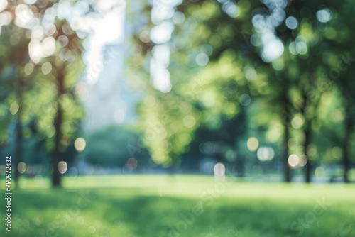 Blurred background of green park with trees