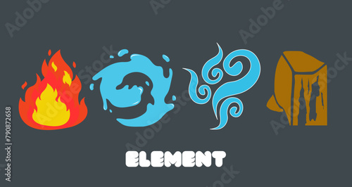 Fire element. Water. Air. And land. Illustrations 