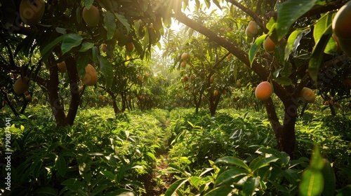 Mango orchards boast abundant yields and vibrant foliage, showcasing the beauty and bounty of tropical fruit cultivation. photo