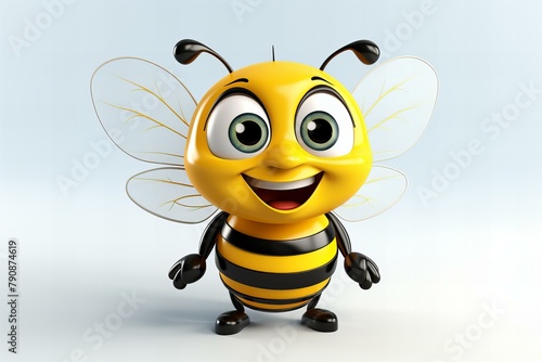 3d cartoon bee on white background,ai generated